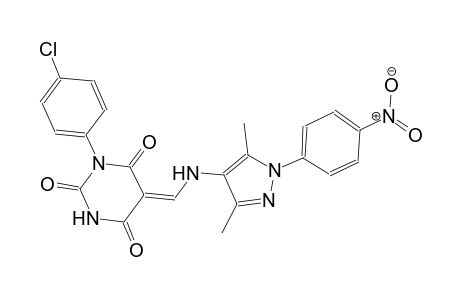 (5Z)-1-(4-chlorophenyl)-5-({[3,5-dimethyl-1-(4-nitrophenyl)-1H-pyrazol-4-yl]amino}methylene)-2,4,6(1H,3H,5H)-pyrimidinetrione