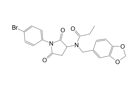 N-(1,3-benzodioxol-5-ylmethyl)-N-[1-(4-bromophenyl)-2,5-dioxo-3-pyrrolidinyl]propanamide
