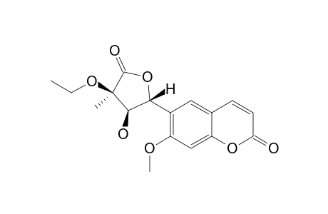 MICROMELOSIDE-D;7-METHOXY-6-(1',4'-DIHYDRO-3'-METHYL-3'-ETHOXY-2'-HYDROXY-4'-OXO-1'-FURANYL)-COUMARIN