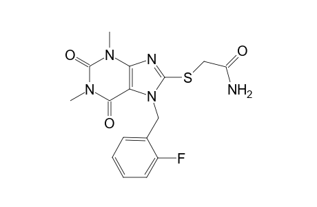2-[7-[(2-fluorophenyl)methyl]-1,3-dimethyl-2,6-bis(oxidanylidene)purin-8-yl]sulfanylethanamide