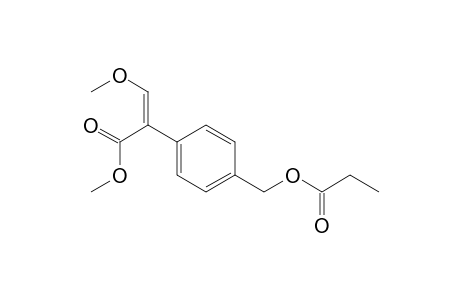 Benzeneacetic acid, alpha-(methoxymethylene)-4-[(1-oxopropoxy)methyl]-, methyl ester