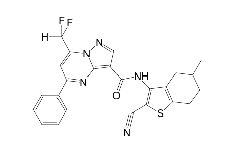 7-Difluoromethyl-5-phenyl-pyrazolo[1,5-a]pyrimidine-3-carboxylic acid (2-cyano-5-methyl-4,5,6,7-tetrahydro-benzo[b]thiophen-3-yl)-amide