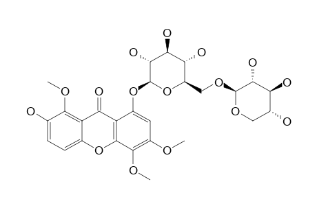 KOUITCHENSIDE_A;1-O-[BETA-D-XYLOPYRANOSYL-(1->6)-BETA-D-GLUCOPYRANOSYL]-7-HYDROXY-3,4,8-TRIMETHOXYXANTHONE