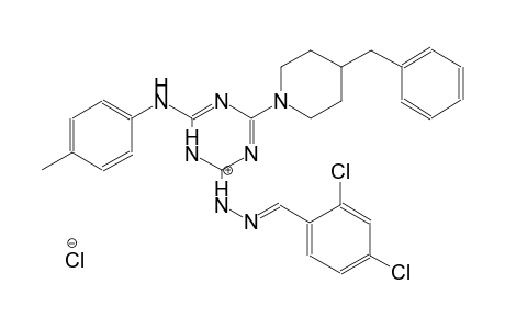 1-(4-(4-benzylpiperidin-1-yl)-6-(p-tolylamino)-1,3,5-triazin-2(1H)-ylidene)-2-(2,4-dichlorobenzylidene)hydrazin-1-ium chloride
