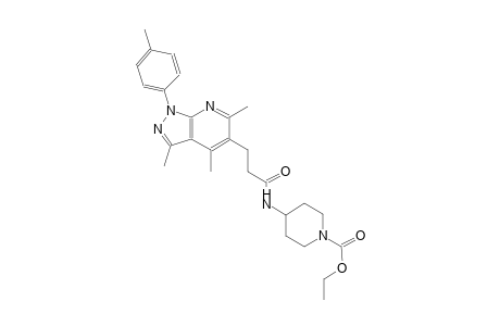 1-piperidinecarboxylic acid, 4-[[1-oxo-3-[3,4,6-trimethyl-1-(4-methylphenyl)-1H-pyrazolo[3,4-b]pyridin-5-yl]propyl]amino]-, ethyl ester