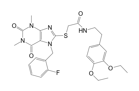 N-[2-(3,4-diethoxyphenyl)ethyl]-2-[7-[(2-fluorophenyl)methyl]-1,3-dimethyl-2,6-bis(oxidanylidene)purin-8-yl]sulfanyl-ethanamide