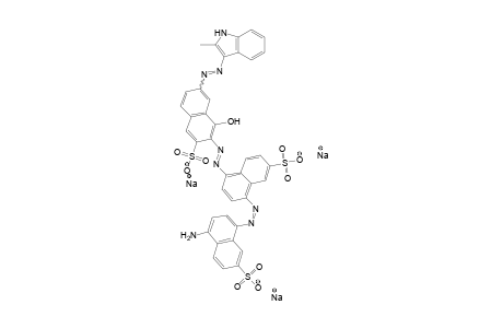 Trisodium 3-({4-[(4-amino-7-sulfonato-1-naphthyl)diazenyl]-6-sulfonato-1-naphthyl}diazenyl)-4-hydroxy-6-[(2-methyl-1H-indol-3-yl)diazenyl]-2-naphthalenesulfonate