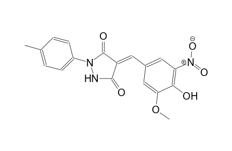(4E)-4-(4-hydroxy-3-methoxy-5-nitrobenzylidene)-1-(4-methylphenyl)-3,5-pyrazolidinedione