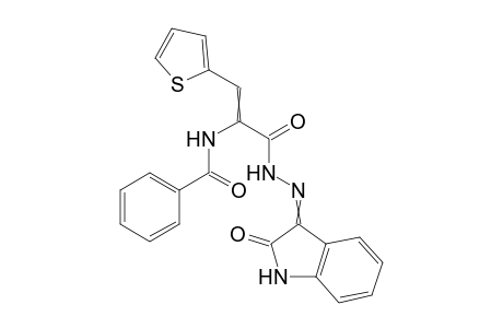 N-(3-oxo-3-(2-(2-oxondolin-3-ylidene)hydrazinyl)-1-(thiophen-2-yl)prop-1-en-2-yl)benzamide