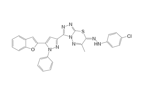 3-[5'-(Benzofuran-2'-yl)-1'-phenyl-1H-pyrazol-3'-yl]-6-methyl- 7-[2"-(p-chlorophenyl)hydrazono]-7H-(1,2,4)-triazolo[3,4-b]-(1,3,4)-thiadiazine