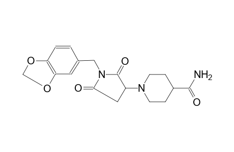 1-[1-(1,3-benzodioxol-5-ylmethyl)-2,5-dioxo-3-pyrrolidinyl]-4-piperidinecarboxamide