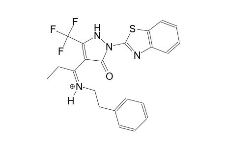 N-{(Z)-1-[2-(1,3-benzothiazol-2-yl)-3-oxo-5-(trifluoromethyl)-2,3-dihydro-1H-pyrazol-4-yl]propylidene}-2-phenylethanaminium