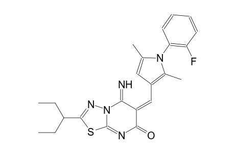 (6E)-2-(1-ethylpropyl)-6-{[1-(2-fluorophenyl)-2,5-dimethyl-1H-pyrrol-3-yl]methylene}-5-imino-5,6-dihydro-7H-[1,3,4]thiadiazolo[3,2-a]pyrimidin-7-one