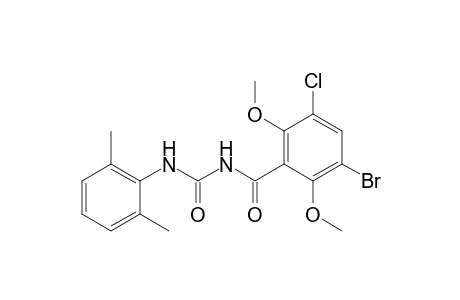 3-Bromanyl-5-chloranyl-N-[(2,6-dimethylphenyl)carbamoyl]-2,6-dimethoxy-benzamide