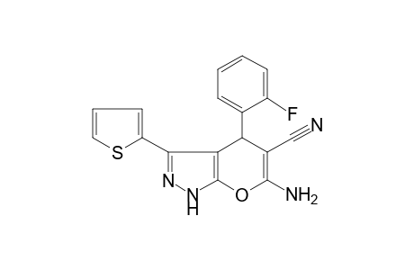 6-Amino-4-(2-fluoro-phenyl)-3-thiophen-2-yl-1,4-dihydro-pyrano[2,3-c]pyrazole-5-carbonitrile