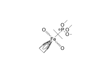 /.eta.-5/-Cyclopentadienyl-(2-tris[methoxy]phosphonium-prop-2-yl) iron dicarbonyl cation