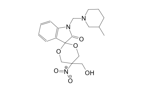 5-(hydroxymethyl)-1'-[(3-methylpiperidin-1-yl)methyl]-5-nitrospiro[1,3-dioxane-2,3'-indole]-2'-one 5-(hydroxymethyl)-1'-[(3-methyl-1-piperidyl)methyl]-5-nitro-spiro[1,3-dioxane-2,3'-indoline]-2'-one 5-(hydroxymethyl)-1'-[(3-methyl-1-piperidinyl)methyl]-5-nitro-2'-spiro[1,3-dioxane-2,3'-indoline]one 5-methylol-1'-[(3-methyl-1-piperidyl)methyl]-5-nitro-spiro[1,3-dioxane-2,3'-indoline]-2'-one 5-(hydroxymethyl)-1'-[(3-methylpiperidin-1-yl)methyl]-5-nitro-spiro[1,3-dioxane-2,3'-indole]-2'-one