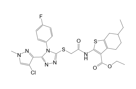 ethyl 2-[({[5-(4-chloro-1-methyl-1H-pyrazol-3-yl)-4-(4-fluorophenyl)-4H-1,2,4-triazol-3-yl]sulfanyl}acetyl)amino]-6-ethyl-4,5,6,7-tetrahydro-1-benzothiophene-3-carboxylate