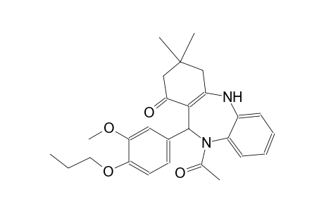 10-acetyl-11-(3-methoxy-4-propoxyphenyl)-3,3-dimethyl-2,3,4,5,10,11-hexahydro-1H-dibenzo[b,e][1,4]diazepin-1-one