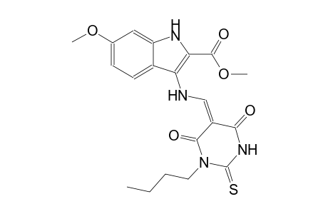 1H-indole-2-carboxylic acid, 3-[[(Z)-(1-butyltetrahydro-4,6-dioxo-2-thioxo-5(2H)-pyrimidinylidene)methyl]amino]-6-methoxy-, methyl ester