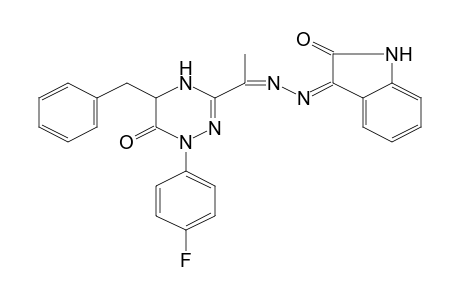 3-[(2Z)-2-[1-[1-(4-fluorophenyl)-6-oxidanylidene-5-(phenylmethyl)-2,5-dihydro-1,2,4-triazin-3-yl]ethylidene]hydrazinyl]indol-2-one