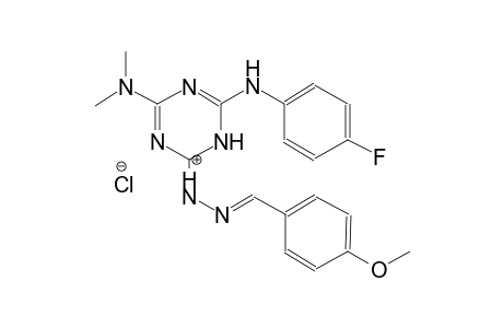 1-(4-(dimethylamino)-6-((4-fluorophenyl)amino)-1,3,5-triazin-2(1H)-ylidene)-2-(4-methoxybenzylidene)hydrazin-1-ium chloride