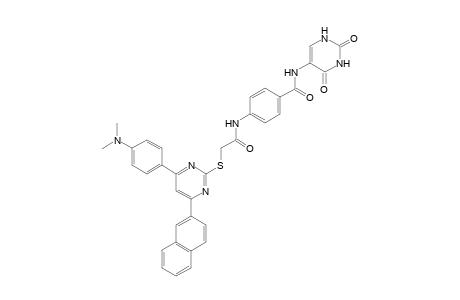4-(2-((4-(4-[Dimethylamino]phenyl)-6-(naphthalen-2-yl)pyrimidin-2-yl)thio)acetamido)-N-(2,4-dioxo-1,2,3,4-tetrahydropyrimidin-5-yl)benzamide