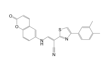 (2E)-2-[4-(3,4-dimethylphenyl)-1,3-thiazol-2-yl]-3-[(2-oxo-2H-chromen-6-yl)amino]-2-propenenitrile