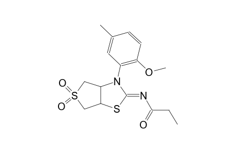 N-((2Z)-3-(2-methoxy-5-methylphenyl)-5,5-dioxidotetrahydrothieno[3,4-d][1,3]thiazol-2(3H)-ylidene)propanamide