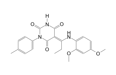 (5E)-5-[1-(2,4-dimethoxyanilino)propylidene]-1-(4-methylphenyl)-2,4,6(1H,3H,5H)-pyrimidinetrione
