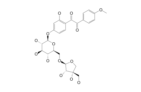 SOPHODIBENZOSIDE_E;2'-HYDROXY-4''-METHOXYDIBENZOYL-4'-O-BETA-D-APIOFURANOSYL-(1->6)-BETA-D-GLUCOPYRANOSIDE