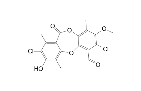 11H-Dibenzo[b,e][1,4]dioxepin-6-carboxaldehyde, 2,7-dichloro-3-hydroxy-8-methoxy-1,4,9-trimethyl-11-oxo-