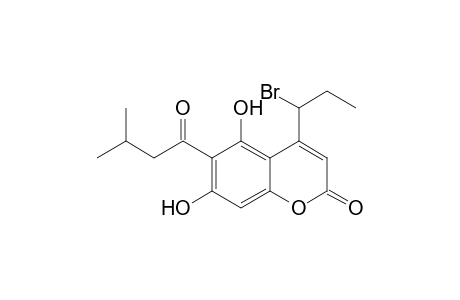 2H-1-Benzopyran-2-one, 4-(1-bromopropyl)-5,7-dihydroxy-6-(3-methyl-1-oxobutyl)-