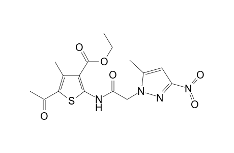 3-Thiophenecarboxylic acid, 5-acetyl-4-methyl-2-[[2-(5-methyl-3-nitro-1H-pyrazol-1-yl)acetyl]amino]-, ethyl ester
