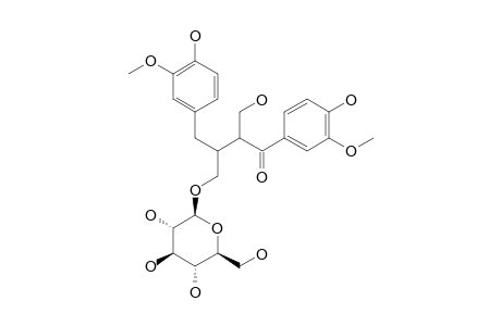 MEDUSASIDE-A;4-O-(BETA-D-GLUCOPYRANOSYL)-2-HYDROXYMETHYL-3-[(4-HYDROXY-3-METHOXYPHENYL)-METHYL]-1-(4-HYDROXY-3-METHOXYPHENYL)-BUTAN-1-ONE