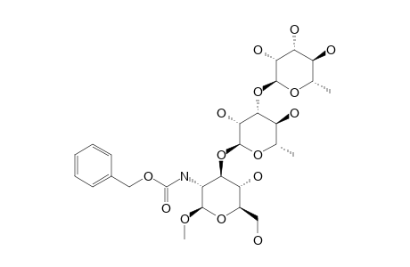 METHYL-2-AMINO-2-N-BENZYLOXYCARBONYL-2-DEOXY-3-O-[3'-O-(ALPHA-L-RHAMNOPYRANOSYL)-ALPHA-L-RHAMNOPYRANOSYL]-BETA-D-GLUCOPYRANOSIDE