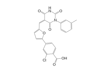 2-chloro-4-{5-[(Z)-(1-(3-methylphenyl)-2,4,6-trioxotetrahydro-5(2H)-pyrimidinylidene)methyl]-2-furyl}benzoic acid