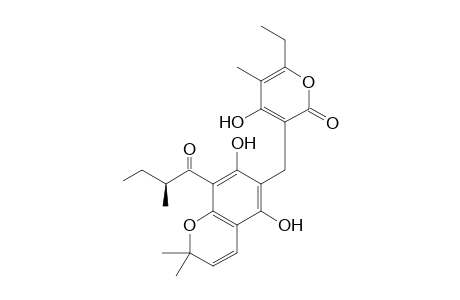 3-[{5,7-Dihydroxy-2,2-dimethyl-8-(2-(S)-methylbutanoyl)-2H-chromen-6-yl}methyl]-6-ethyl-4-hydroxy-5-methyl-2H-pyran-2-one