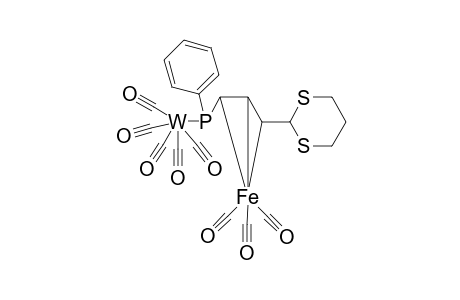 {1-[(Pentacarbonyl-tungsten)-)phenyl-phospha]-3-(2',6'-dithiacyclohexyl)propadiene}-(tricarbonyl-iron)