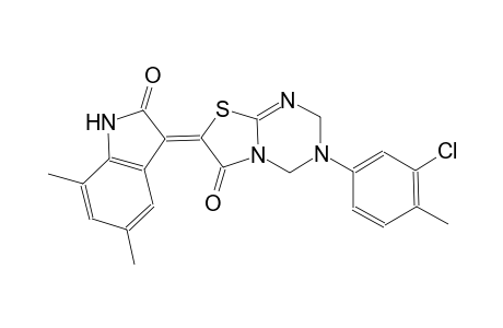 (7Z)-3-(3-chloro-4-methylphenyl)-7-(5,7-dimethyl-2-oxo-1,2-dihydro-3H-indol-3-ylidene)-3,4-dihydro-2H-[1,3]thiazolo[3,2-a][1,3,5]triazin-6(7H)-one