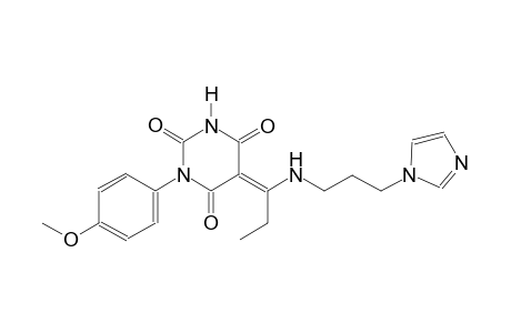 (5E)-5-(1-{[3-(1H-imidazol-1-yl)propyl]amino}propylidene)-1-(4-methoxyphenyl)-2,4,6(1H,3H,5H)-pyrimidinetrione