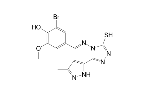 2-bromo-6-methoxy-4-((E)-{[3-(3-methyl-1H-pyrazol-5-yl)-5-sulfanyl-4H-1,2,4-triazol-4-yl]imino}methyl)phenol