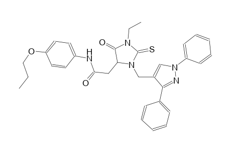 2-{3-[(1,3-diphenyl-1H-pyrazol-4-yl)methyl]-1-ethyl-5-oxo-2-thioxo-4-imidazolidinyl}-N-(4-propoxyphenyl)acetamide