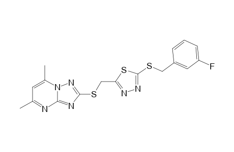 2-((5,7-Dimethyl-[1,2,4]triazolo[1,5-a]pyrimidin-2-ylthio)methyl)-5-(3-fluorobenzylthio)-1,3,4-thiadiazole