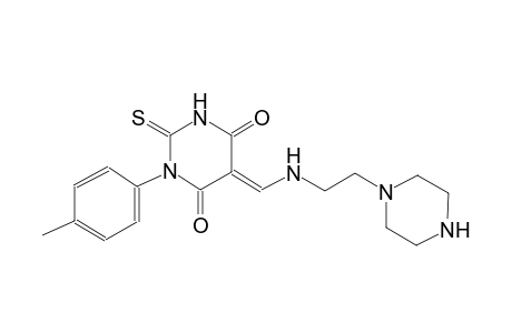 4,6(1H,5H)-pyrimidinedione, dihydro-1-(4-methylphenyl)-5-[[[2-(1-piperazinyl)ethyl]amino]methylene]-2-thioxo-, (5E)-