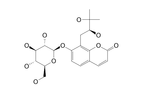 DEVENYOSIDE_B;(-)-7-O-BETA-D-GLUCOPYRANOSIDE_OF_8-[(2S),3-DIHYDROXY-METHYLBUTYL]-7-HYDROXYCHROMEN-2-ONE