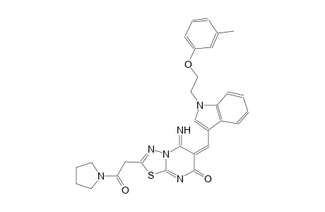(6E)-5-imino-6-({1-[2-(3-methylphenoxy)ethyl]-1H-indol-3-yl}methylene)-2-[2-oxo-2-(1-pyrrolidinyl)ethyl]-5,6-dihydro-7H-[1,3,4]thiadiazolo[3,2-a]pyrimidin-7-one
