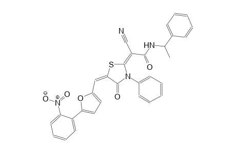 (2E)-2-cyano-2-((5E)-5-{[5-(2-nitrophenyl)-2-furyl]methylene}-4-oxo-3-phenyl-1,3-thiazolidin-2-ylidene)-N-(1-phenylethyl)ethanamide