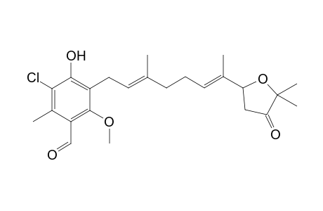 3-Chloro-5-[(2E,6E)-7-(5,5-dimethyl-4-oxo-tetrahydro-furan-2-yl)-3-methyl-octa-2,6-dienyl]-4-hydroxy-6-methoxy-2-methyl-benzaldehyde