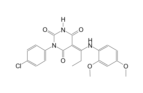 (5E)-1-(4-chlorophenyl)-5-[1-(2,4-dimethoxyanilino)propylidene]-2,4,6(1H,3H,5H)-pyrimidinetrione